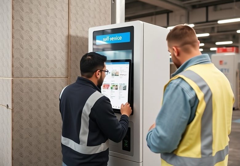 Equipo técnico trabajando sobre un terminal de autoservicio