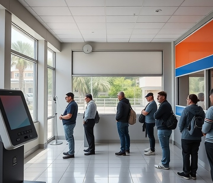 Antes — Terminal fuera de servicio en horario de alta demanda: la espera se traslada a la caja.